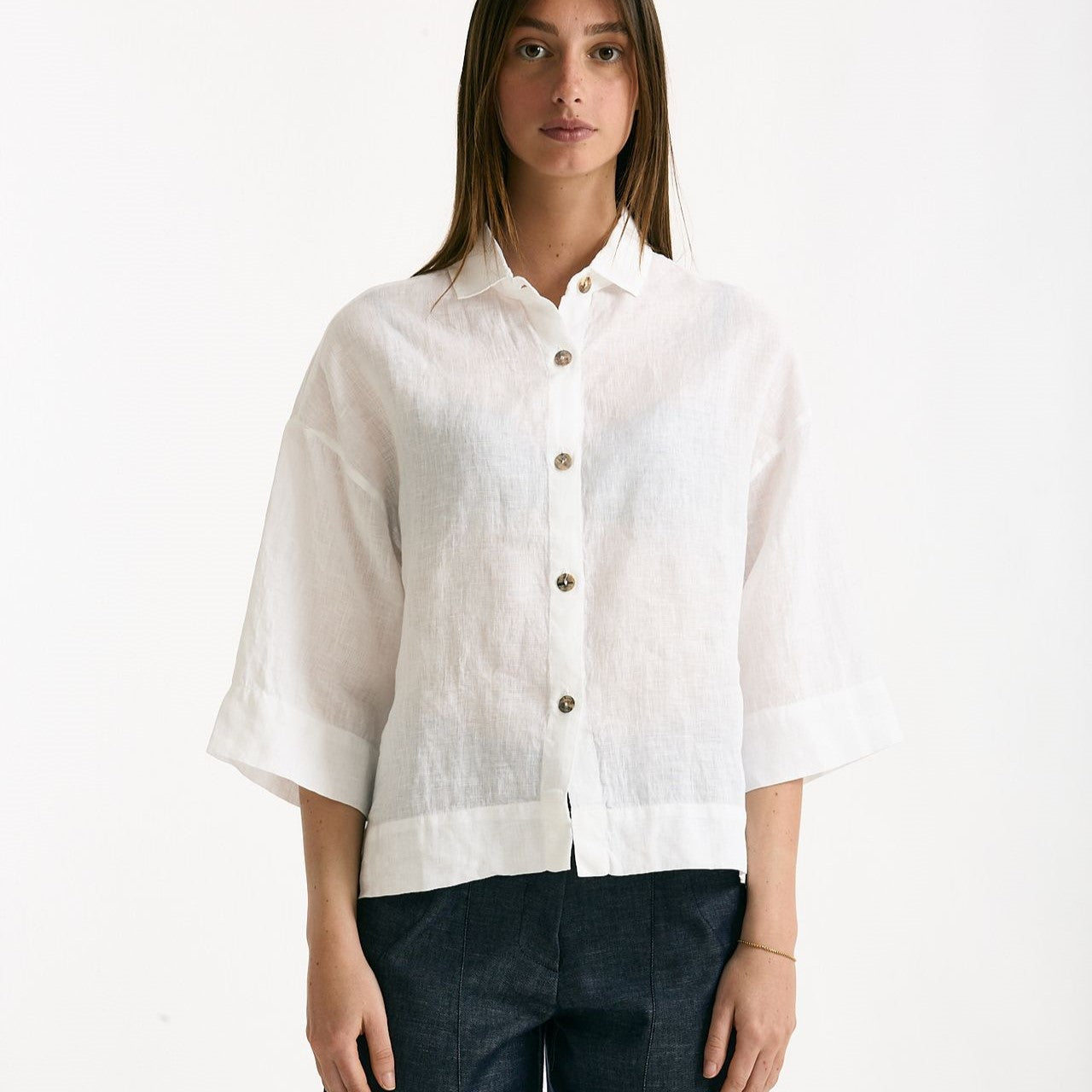 Camicia in lino bianco donna Clouds - 6