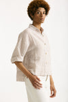 Camicia in lino Rigata bianca e beige donna Clouds - 3