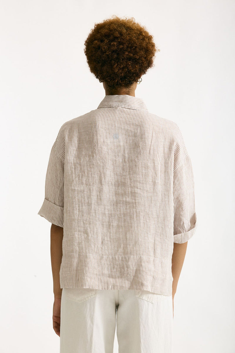 Camicia in lino Rigata bianca e beige donna Clouds - 4