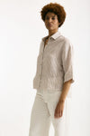 Camicia in lino Rigata bianca e beige donna Clouds - 2