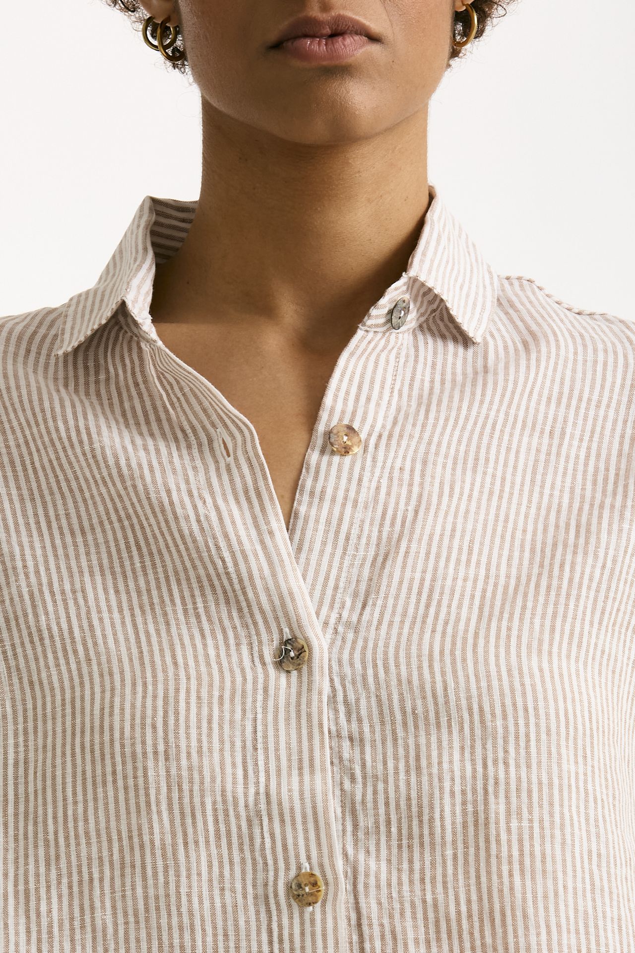 Camicia in lino Rigata bianca e beige donna Clouds - 5