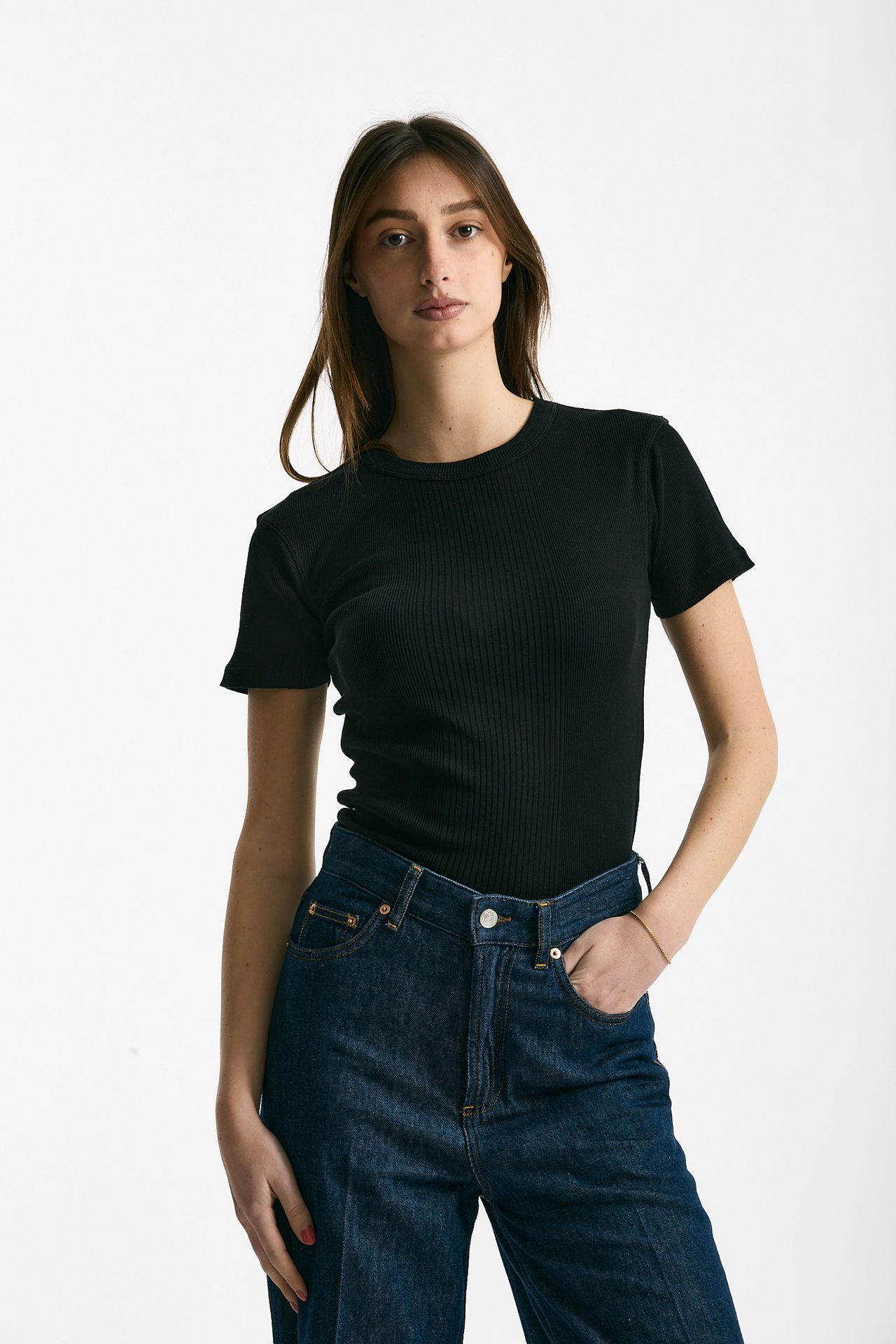 T-shirt a costine nero donna Department five - 2