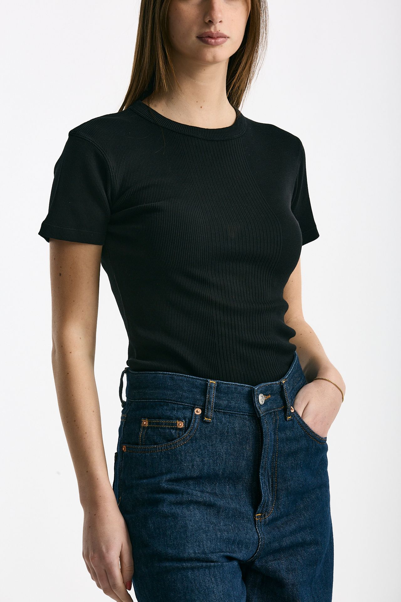 T-shirt a costine nero donna Department five - 1