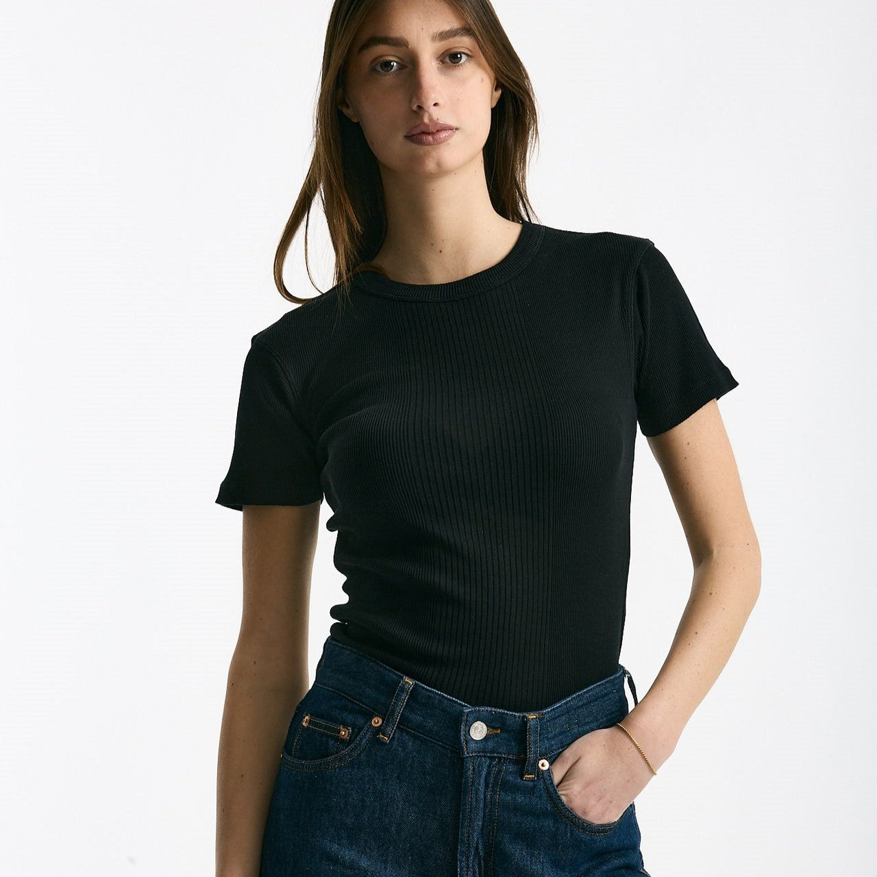 T-shirt a costine nero donna Department five - 6