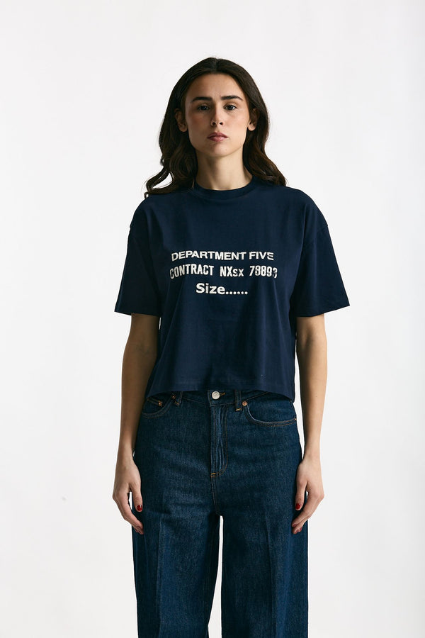 T-shirt boxy blu con stampa donna Department five