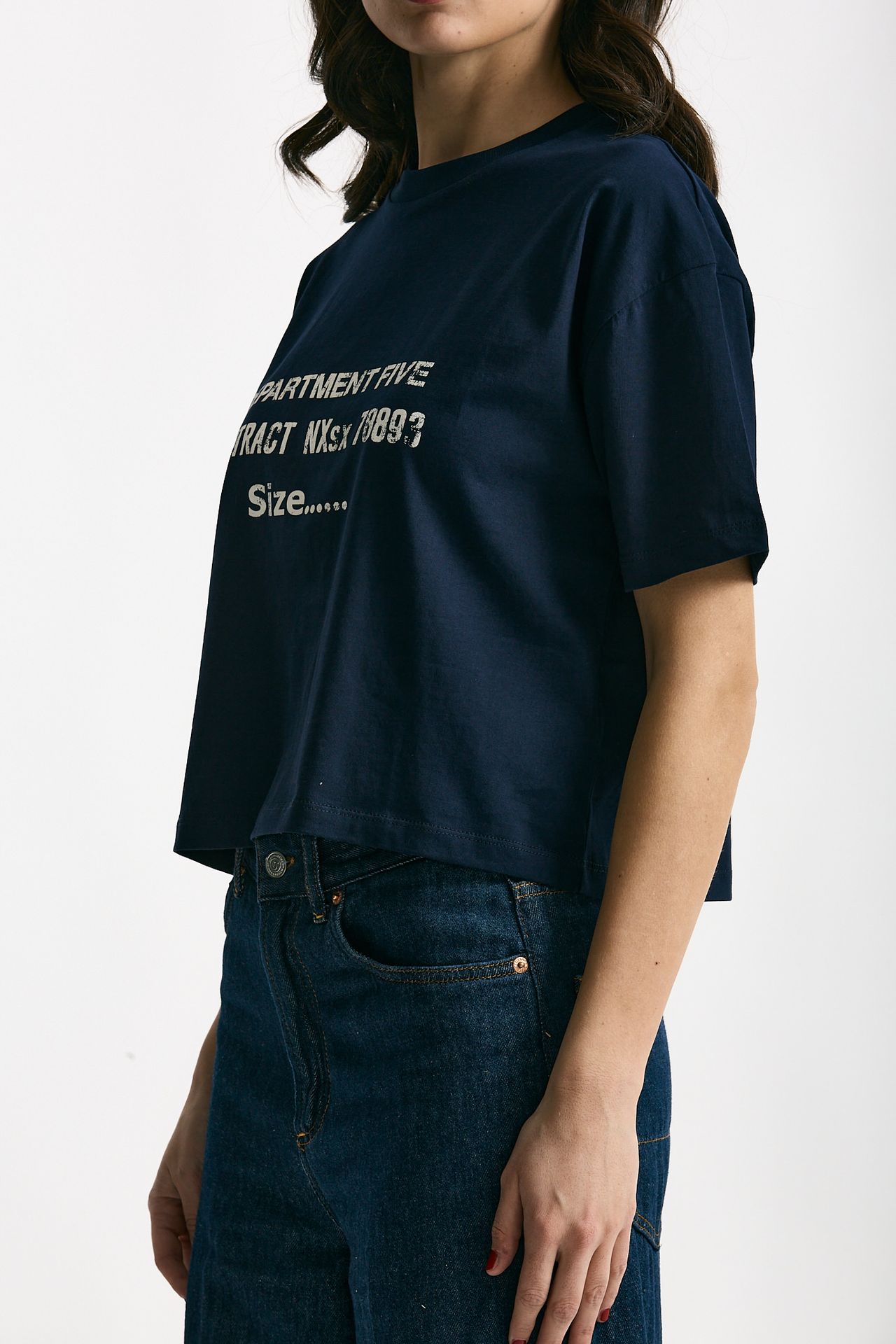 T-shirt boxy blu con stampa donna Department five - 3