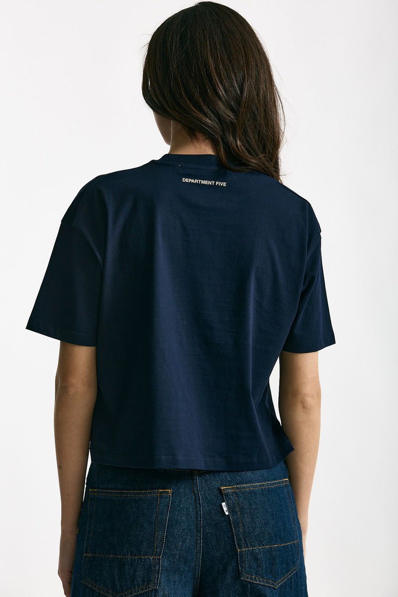 T-shirt boxy blu con stampa donna Department five - 4