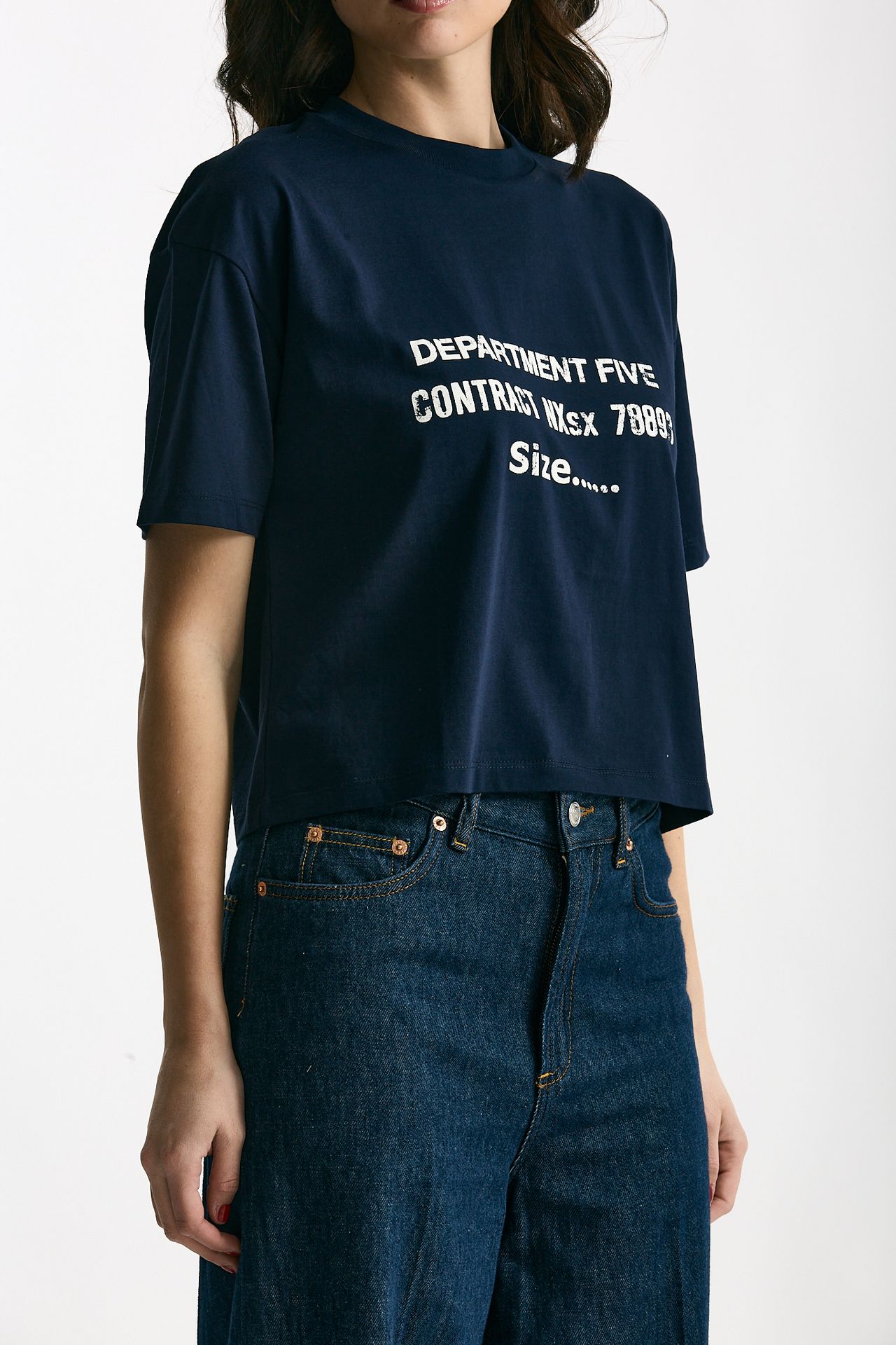 T-shirt boxy blu con stampa donna Department five - 1