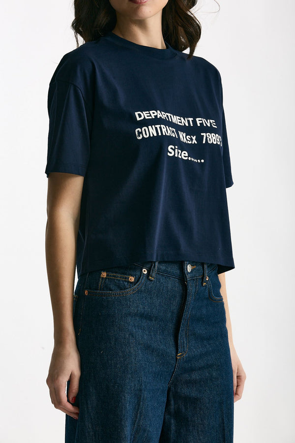 T-shirt boxy blu con stampa donna Department five