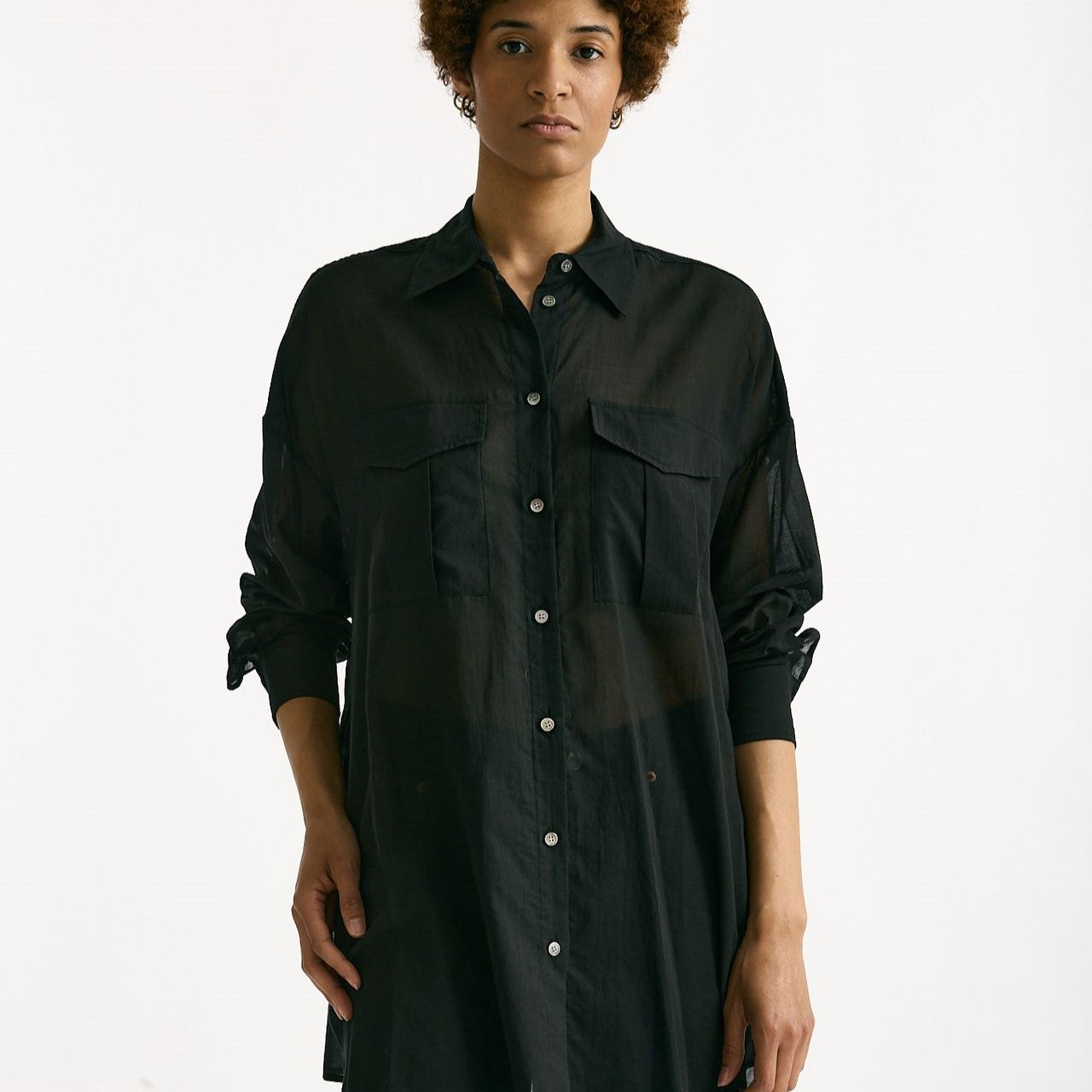Camicia over in mussola di cotone nero donna Department five - 6