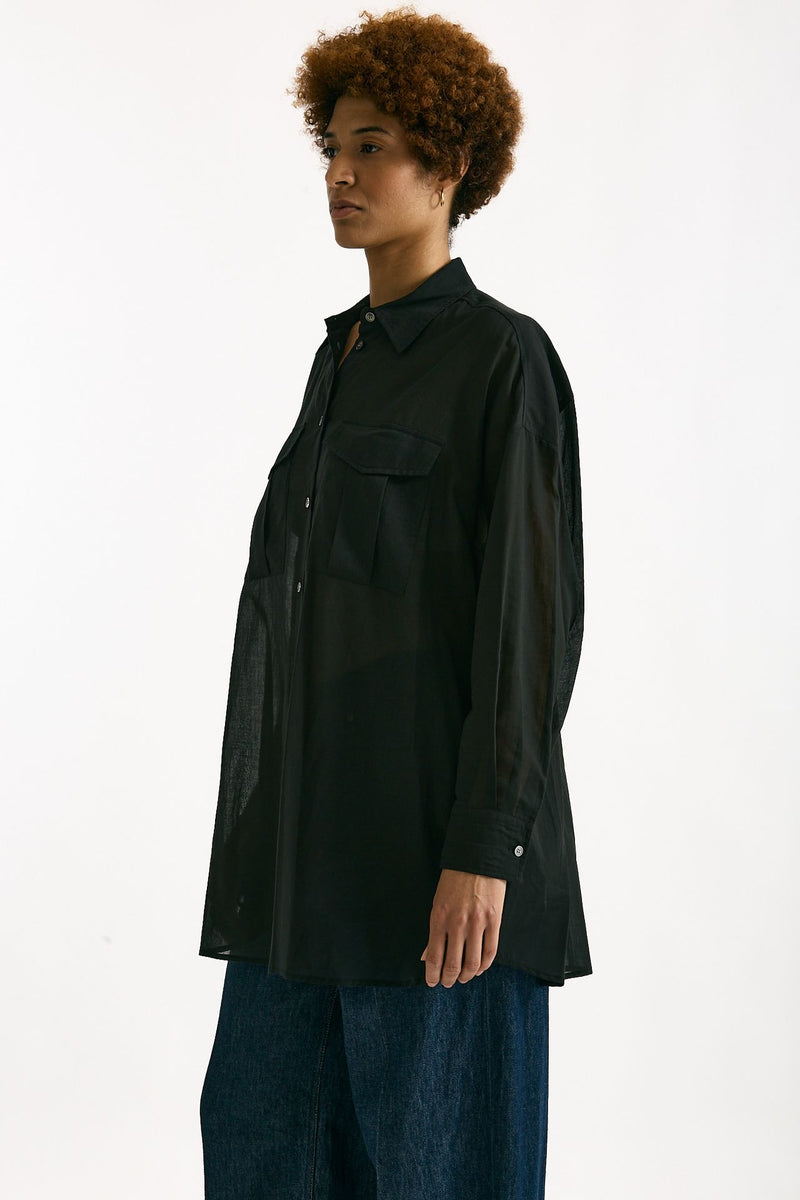Camicia over in mussola di cotone nero donna Department five - 4