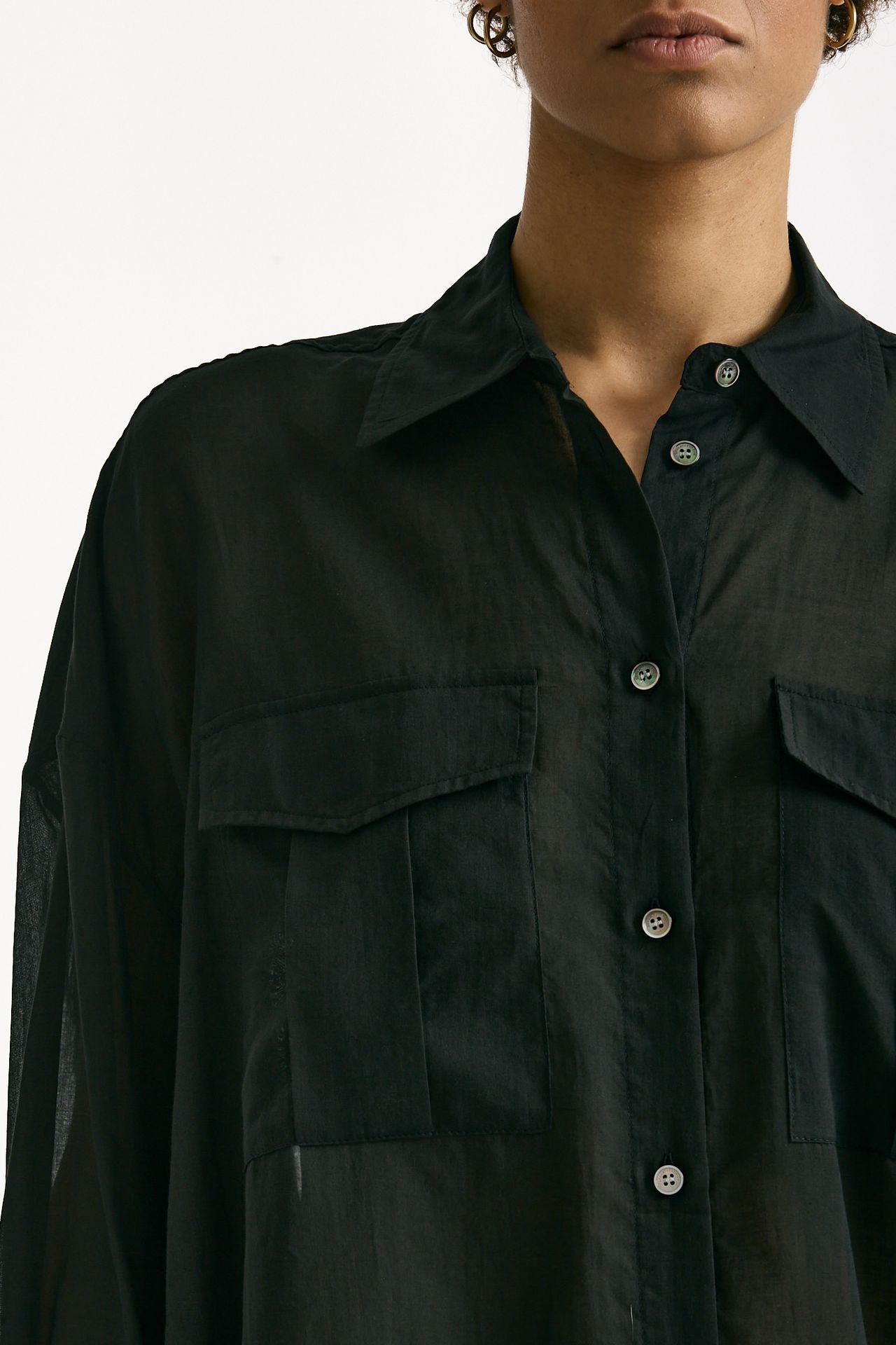 Camicia over in mussola di cotone nero donna Department five - 5