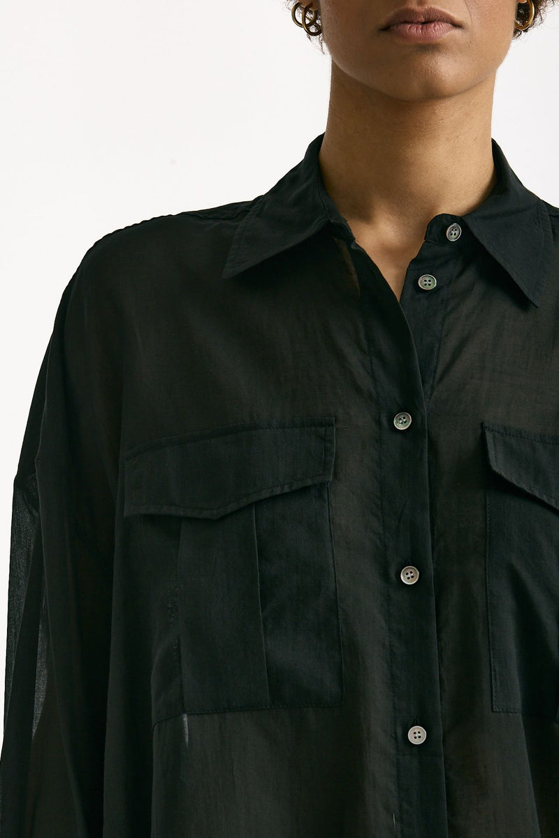 Camicia over in mussola di cotone nero donna Department five - 5