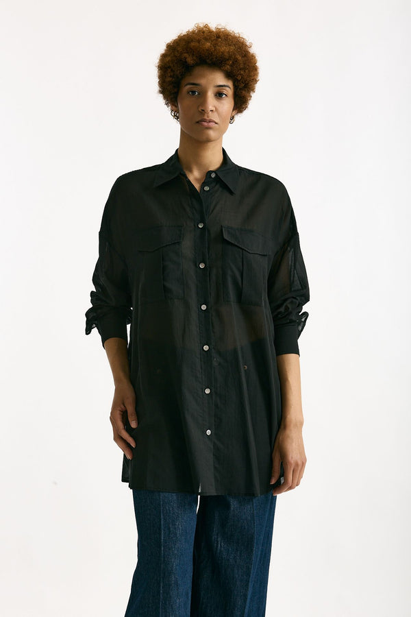 Camicia over in mussola di cotone nero donna Department five