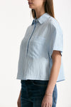 Camicia crop riga azzurra blu e bianca donna Dondup - 3