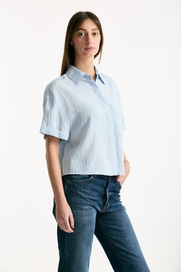 Camicia crop riga azzurra blu e bianca donna Dondup