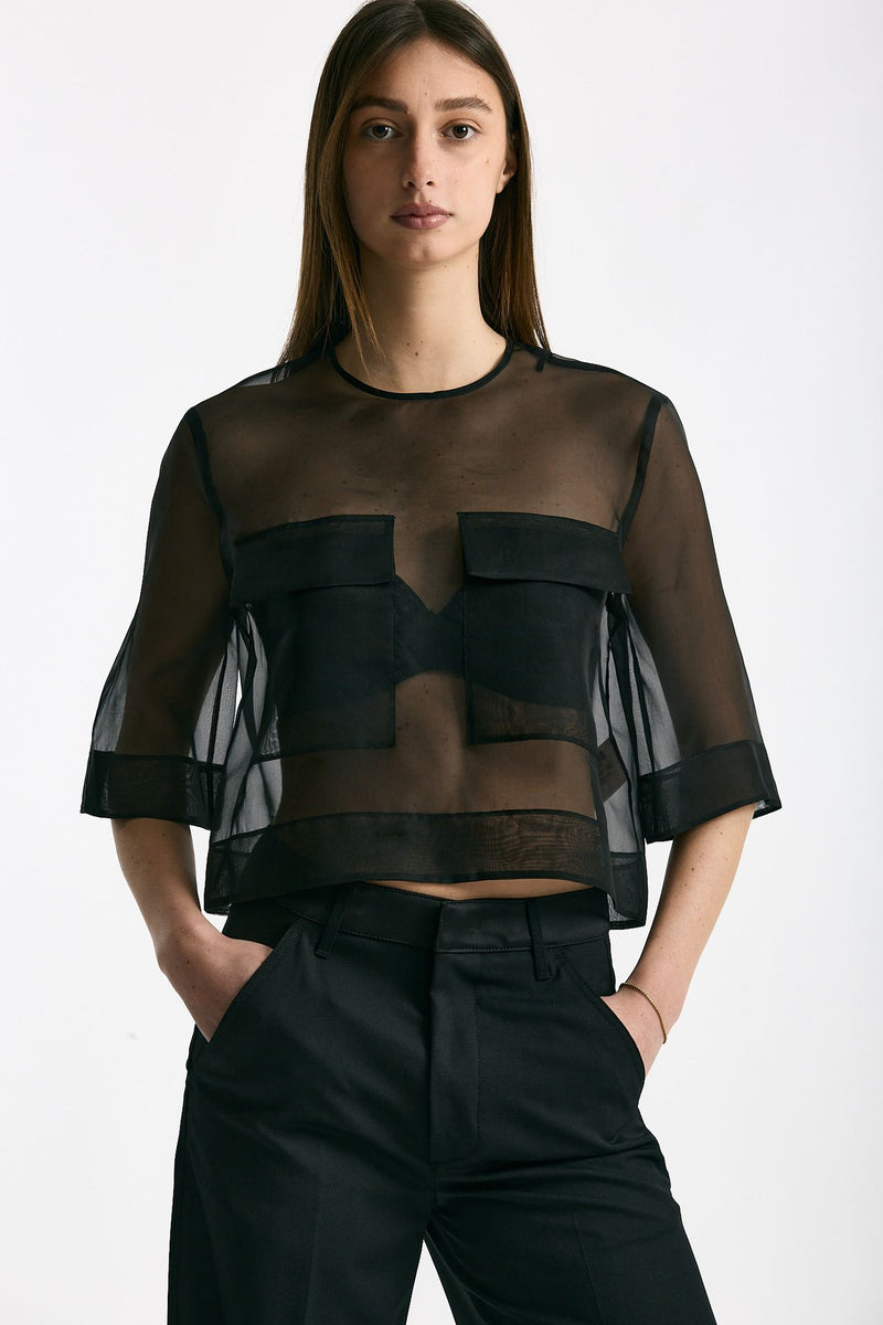 Blusa crop in seta nero donna Dondup - 2