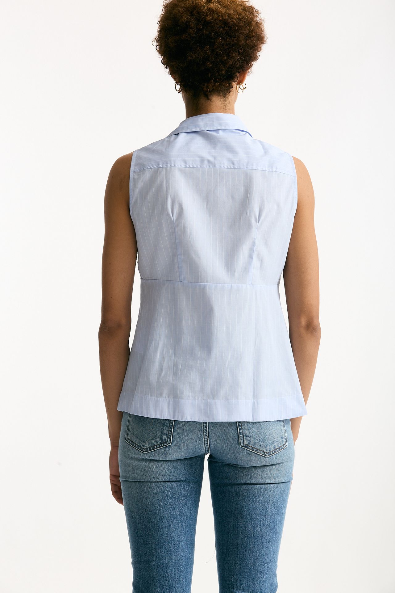Camicia senza maniche azzurra con riga donna Fay - 4