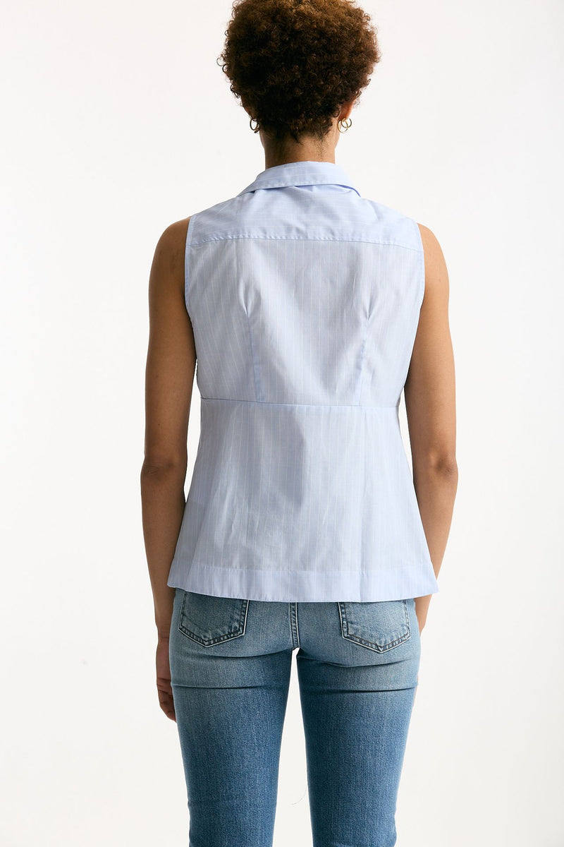 Camicia senza maniche azzurra con riga donna Fay - 4