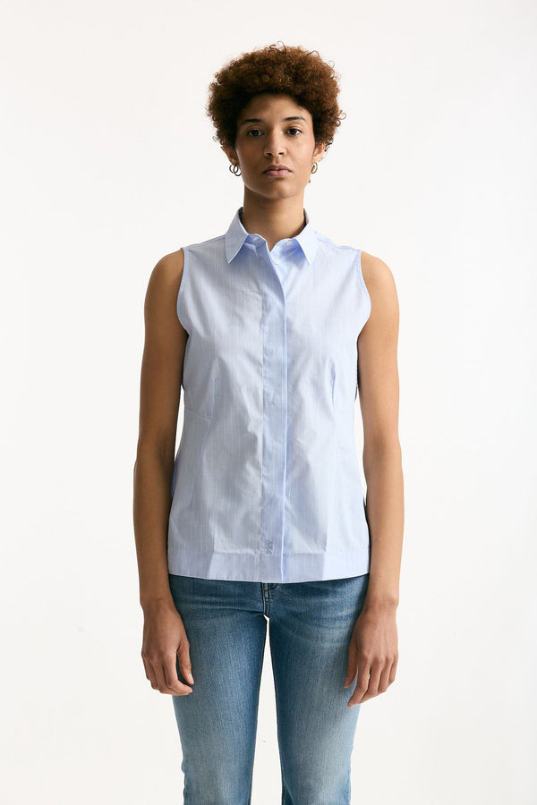 Camicia senza maniche azzurra con riga donna Fay