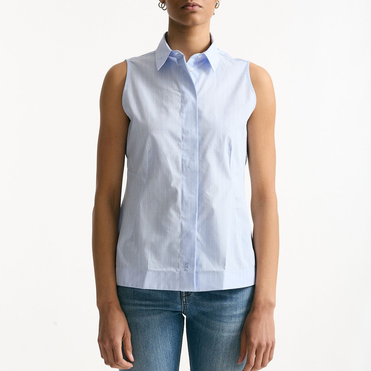 Camicia senza maniche azzurra con riga donna Fay - 7