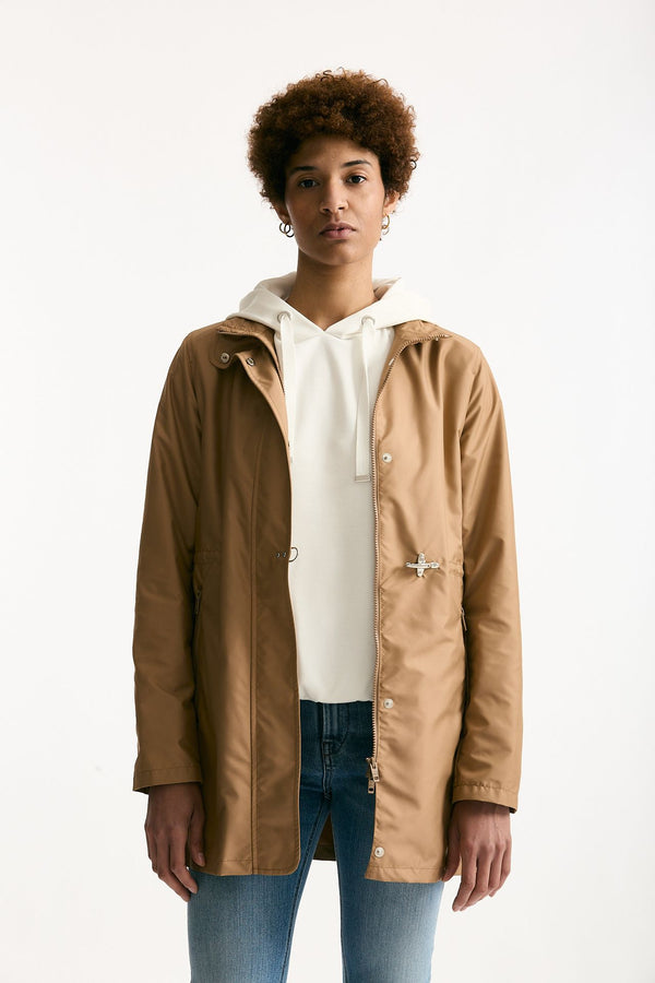 Giubbino midi in popeline tecnico cammello donna Fay