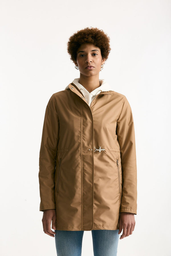 Giubbino midi in popeline tecnico cammello donna Fay