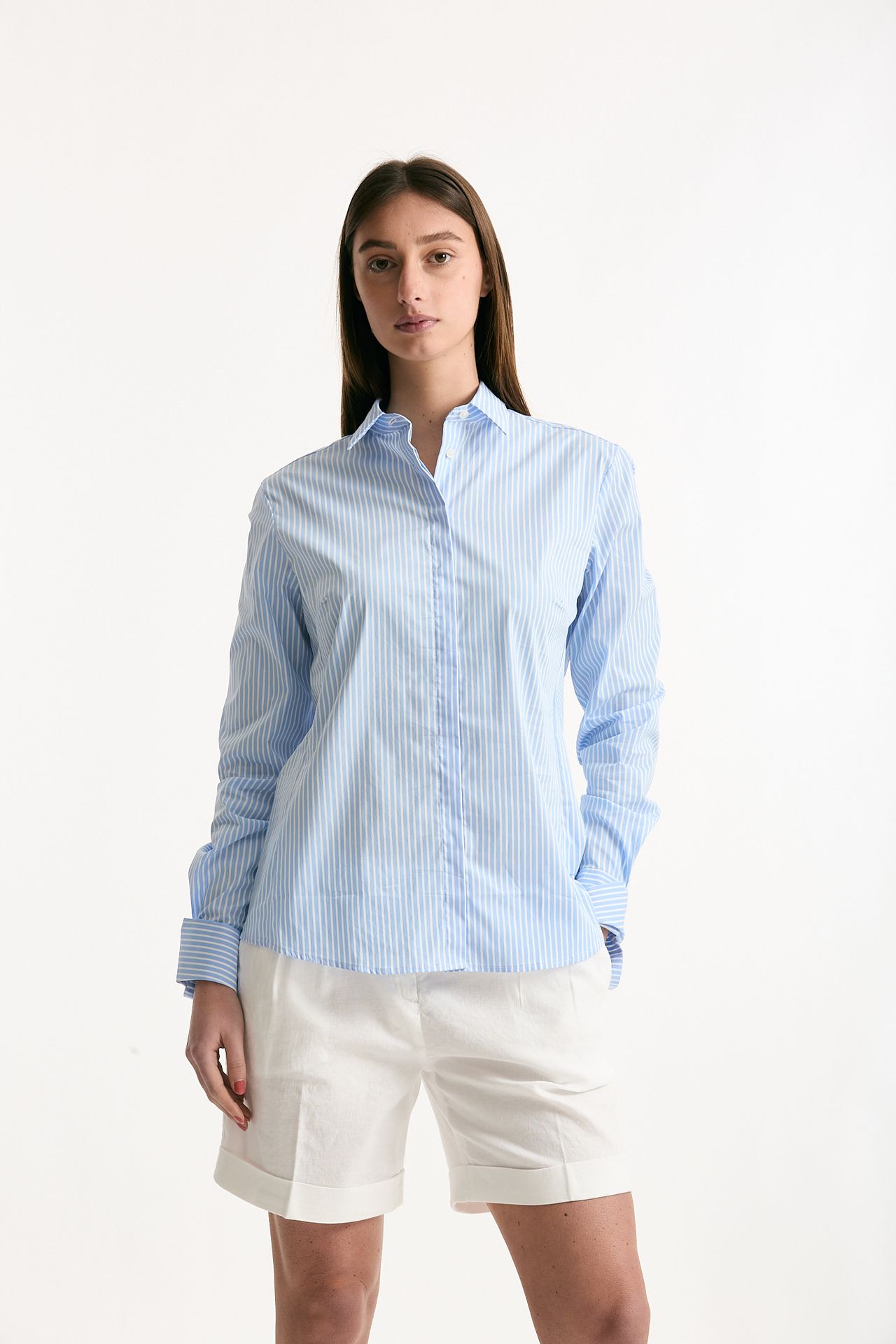 Camicia slim rigata azzurra e bianca donna Fay - 1