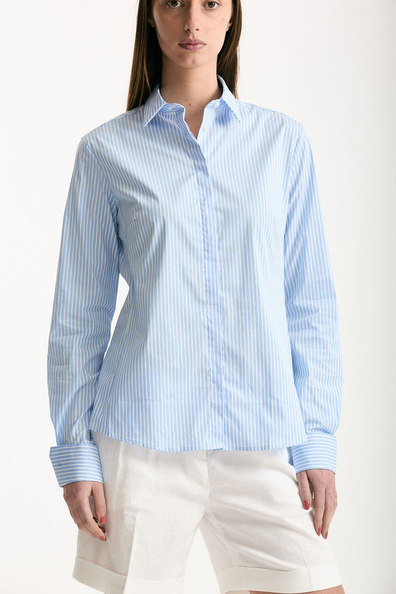 Camicia slim rigata azzurra e bianca donna Fay - 4