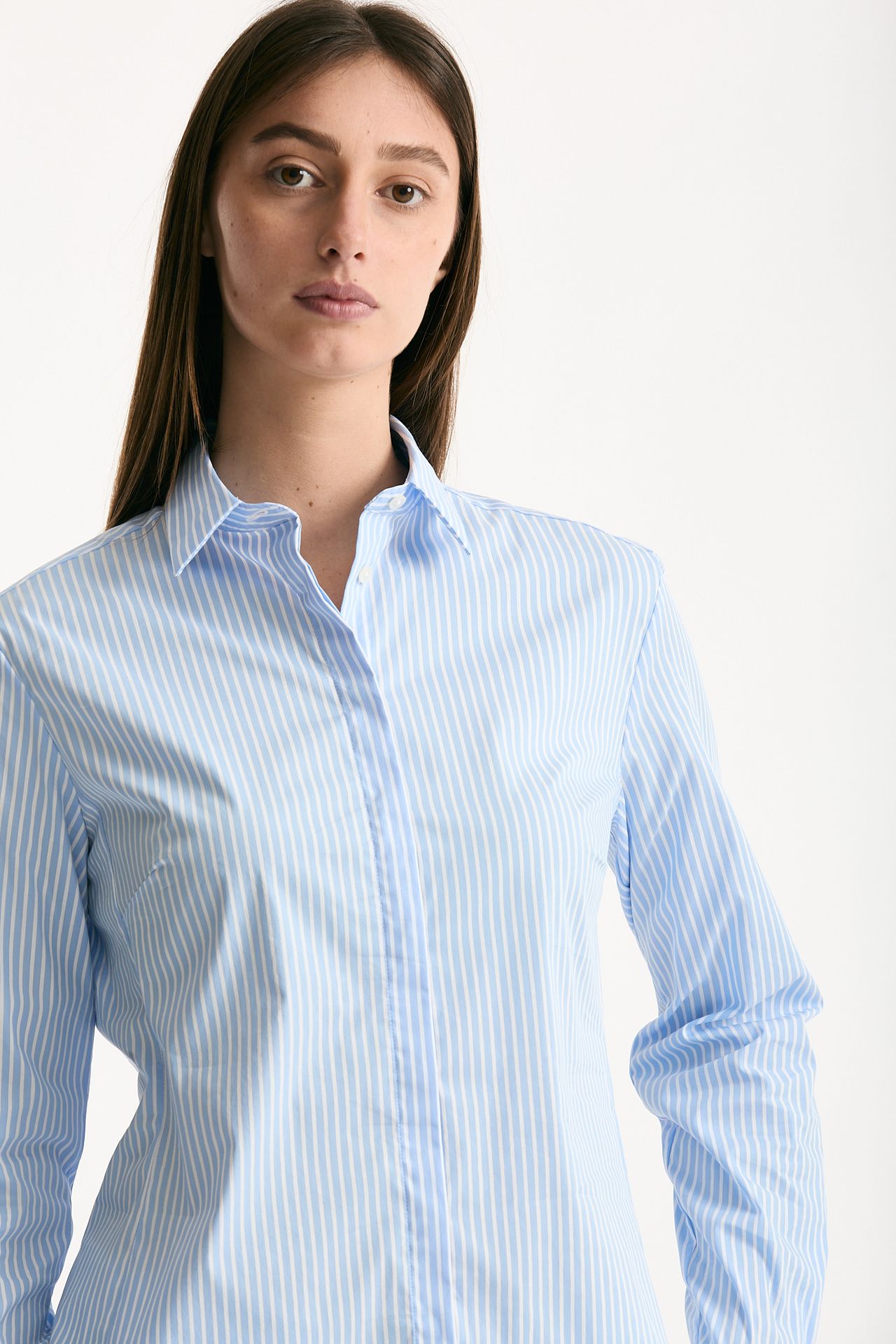 Camicia slim rigata azzurra e bianca donna Fay - 5