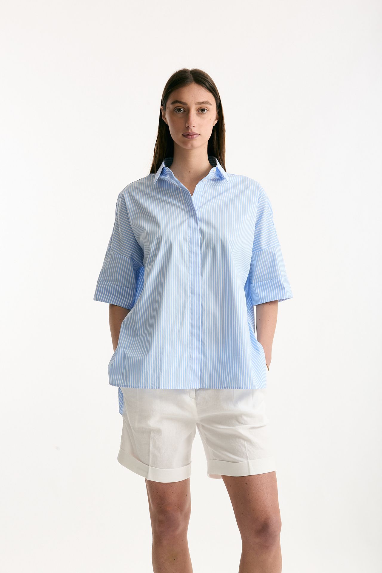 Camicia over rigata azzurra e bianca donna Fay - 1