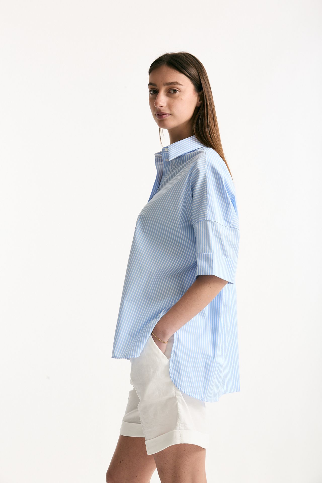 Camicia over rigata azzurra e bianca donna Fay - 2