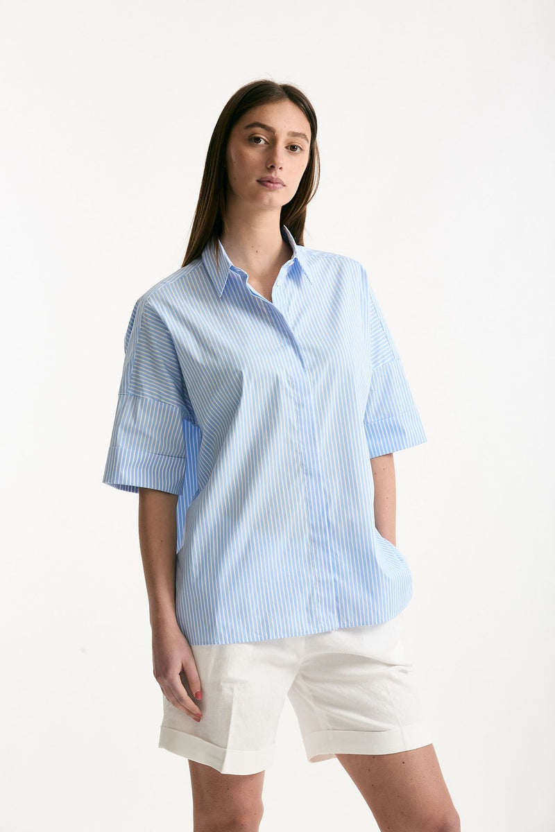 Camicia over rigata azzurra e bianca donna Fay - 4
