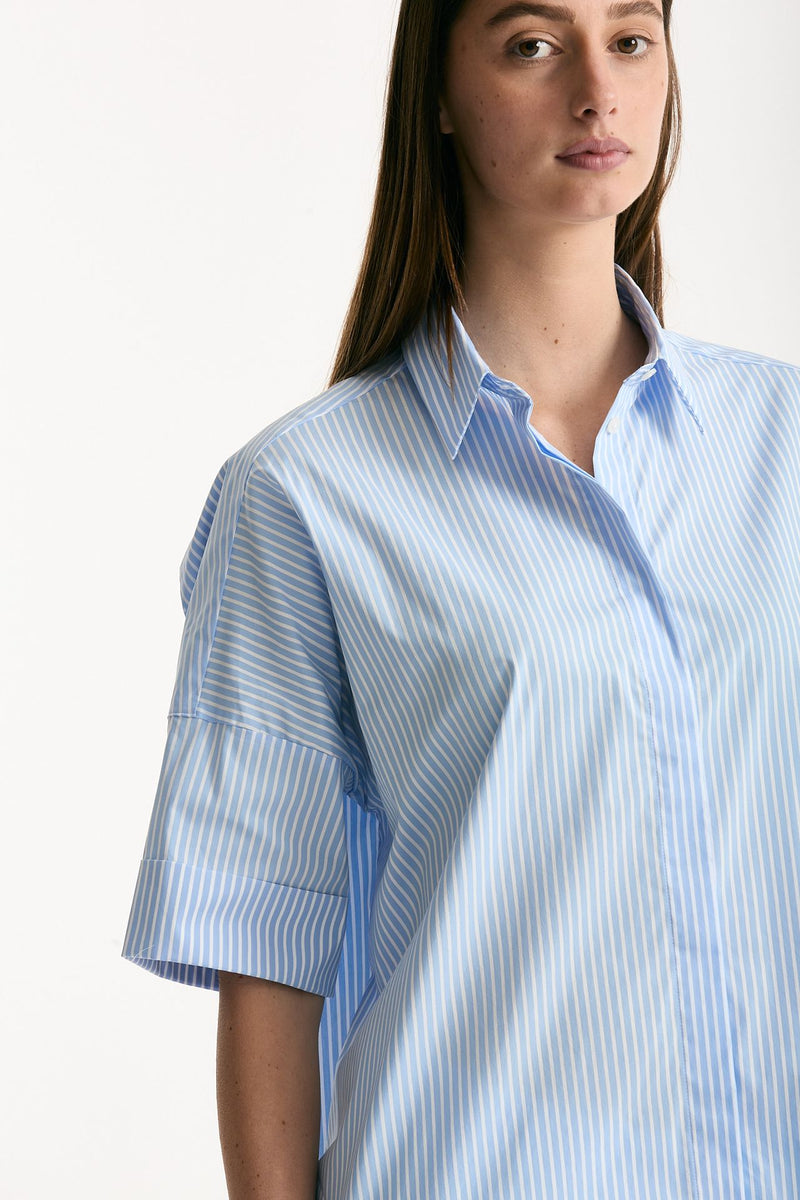 Camicia over rigata azzurra e bianca donna Fay - 5