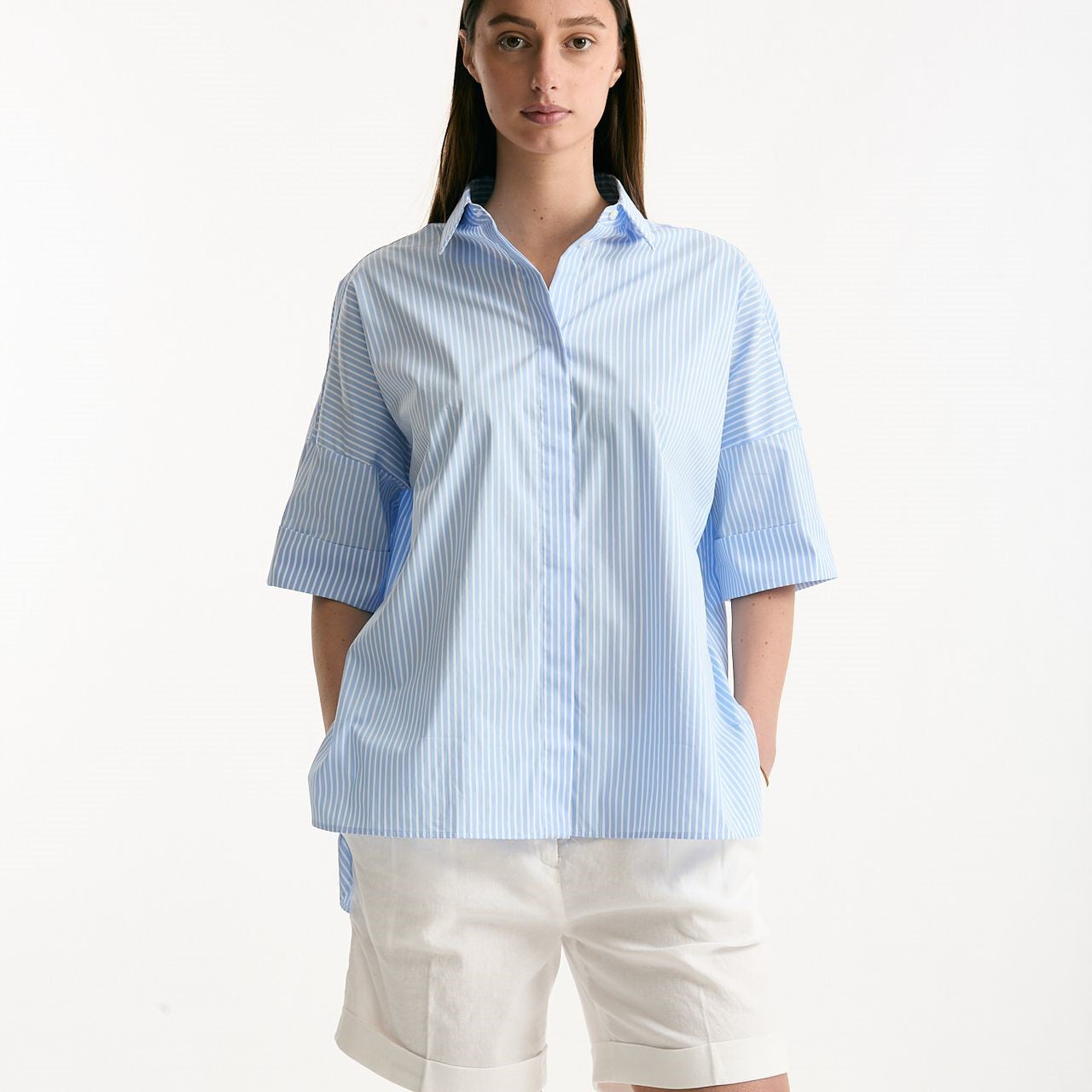 Camicia over rigata azzurra e bianca donna Fay - 6