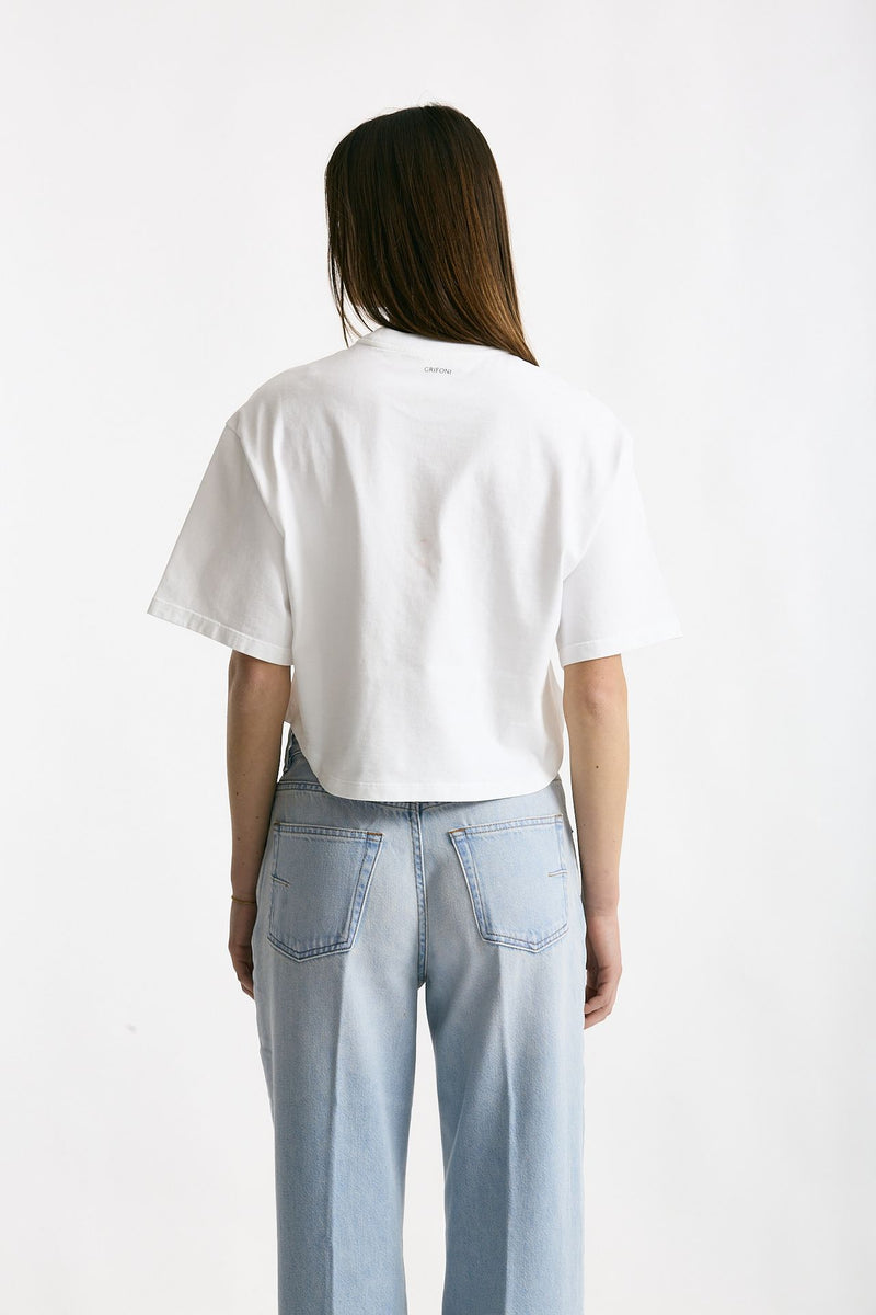 T-shirt girocollo crop bianco donna Grifoni - 4