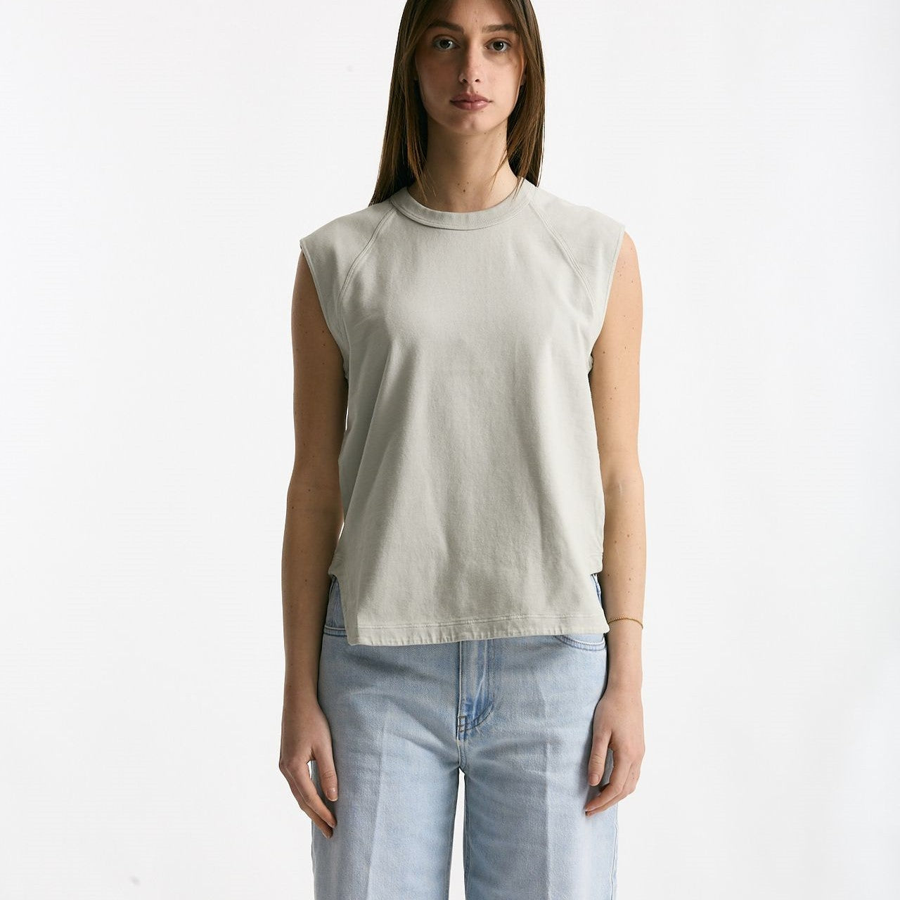 Top basic girocollo grigio lavato donna Grifoni - 5