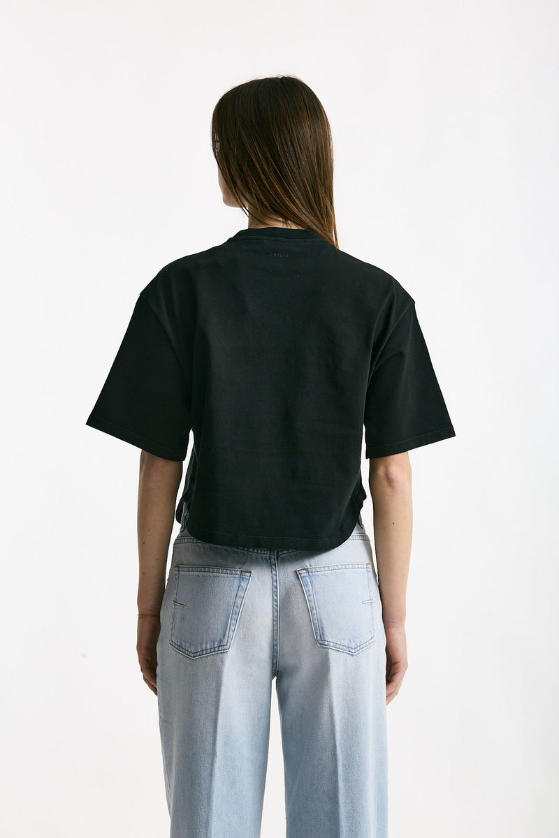 T-shirt crop nero donna Grifoni - 3