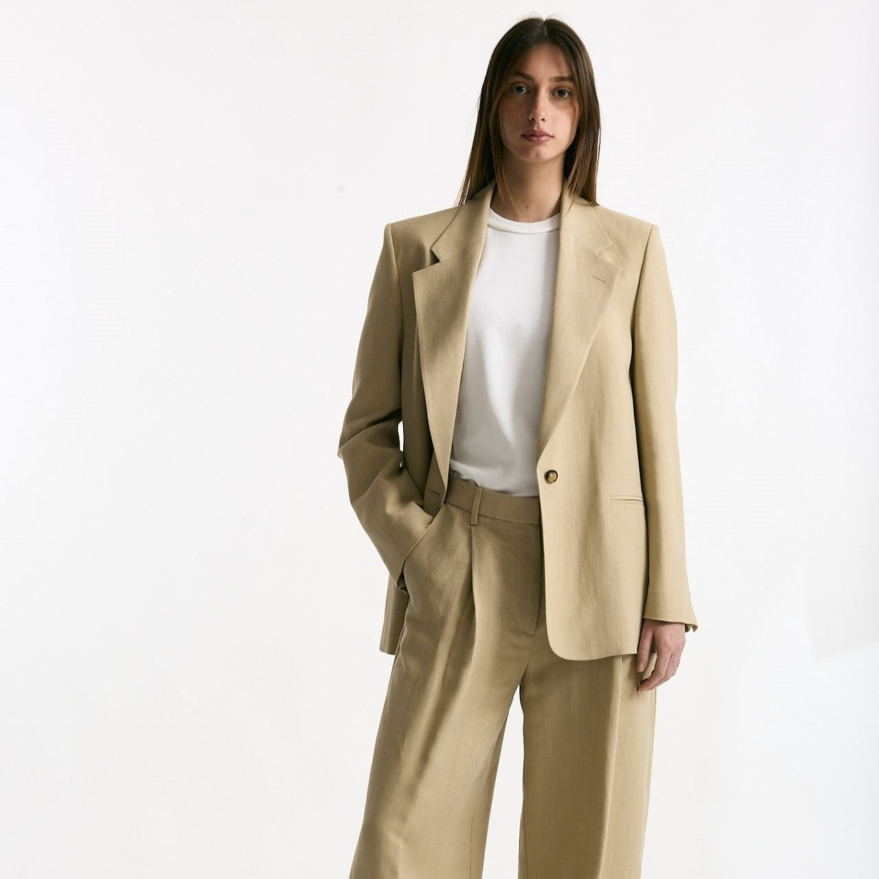 Blazer in viscosa e lino beige donna Grifoni - 8