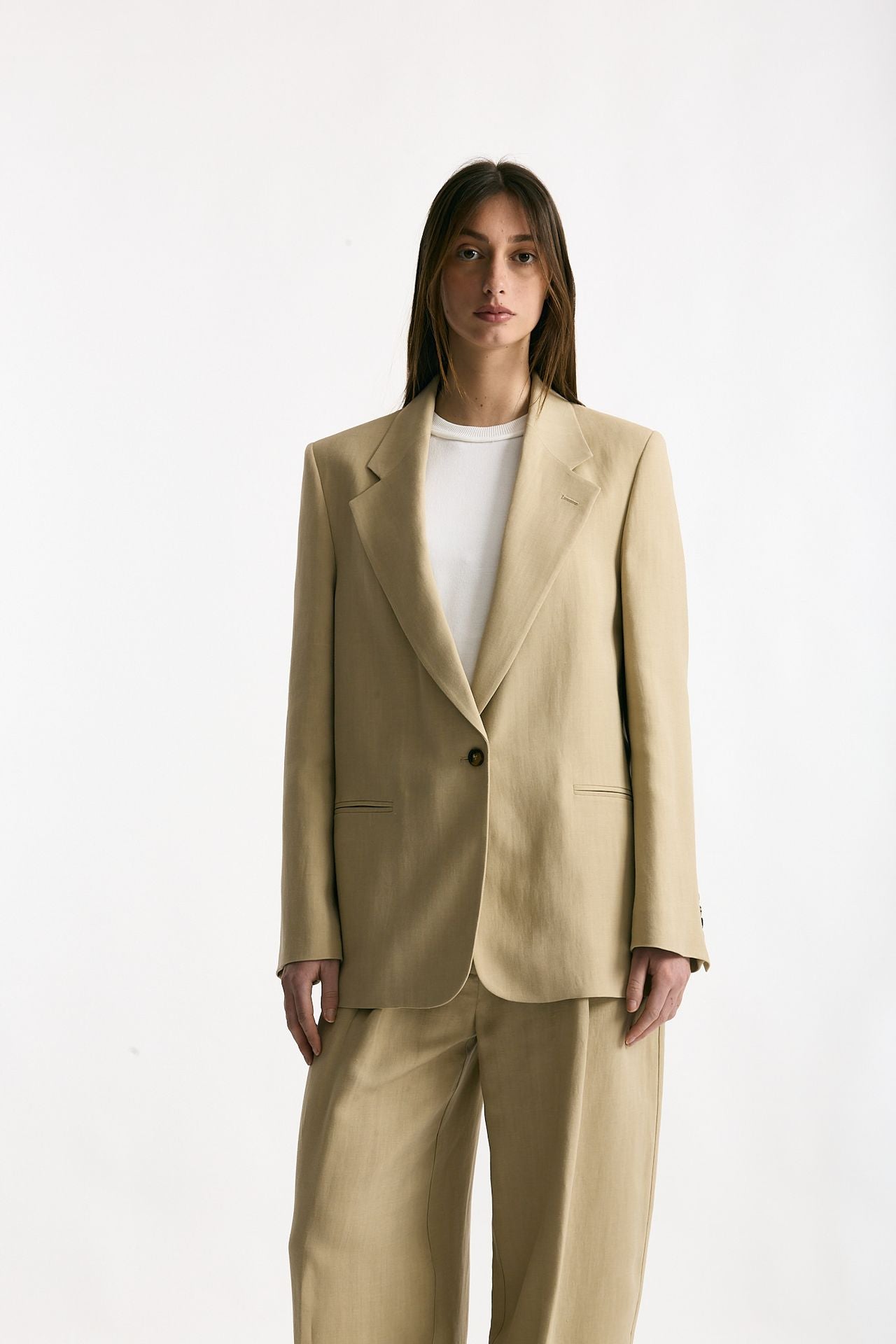 Blazer in viscosa e lino beige donna Grifoni - 5