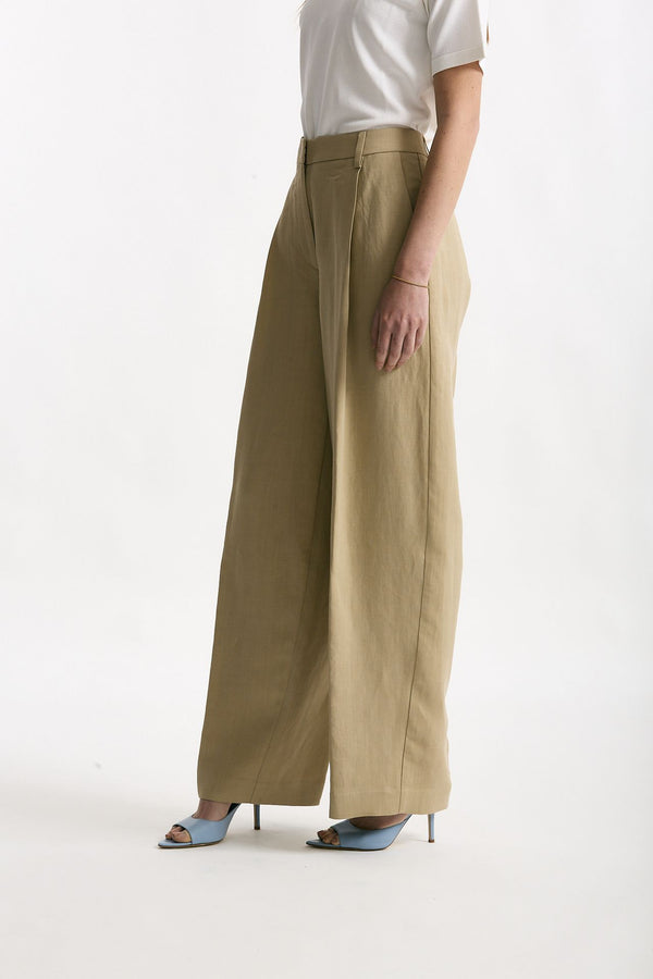 Pantalone in viscosa e lino beige donna Grifoni