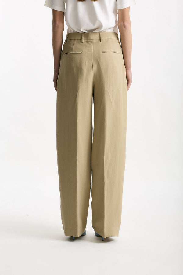 Pantalone in viscosa e lino beige donna Grifoni