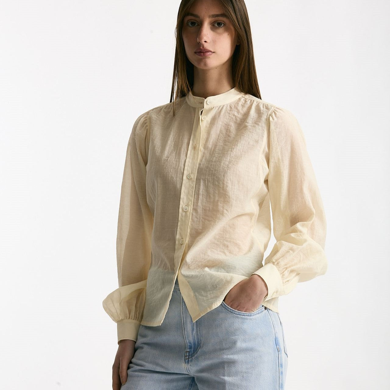 Camicia in mussolina di cotone panna donna Grifoni - 7