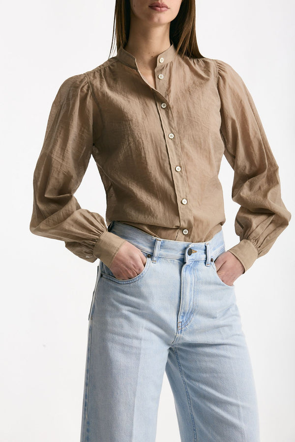 Camicia in mussolina di cotone sabbia scuro donna Grifoni