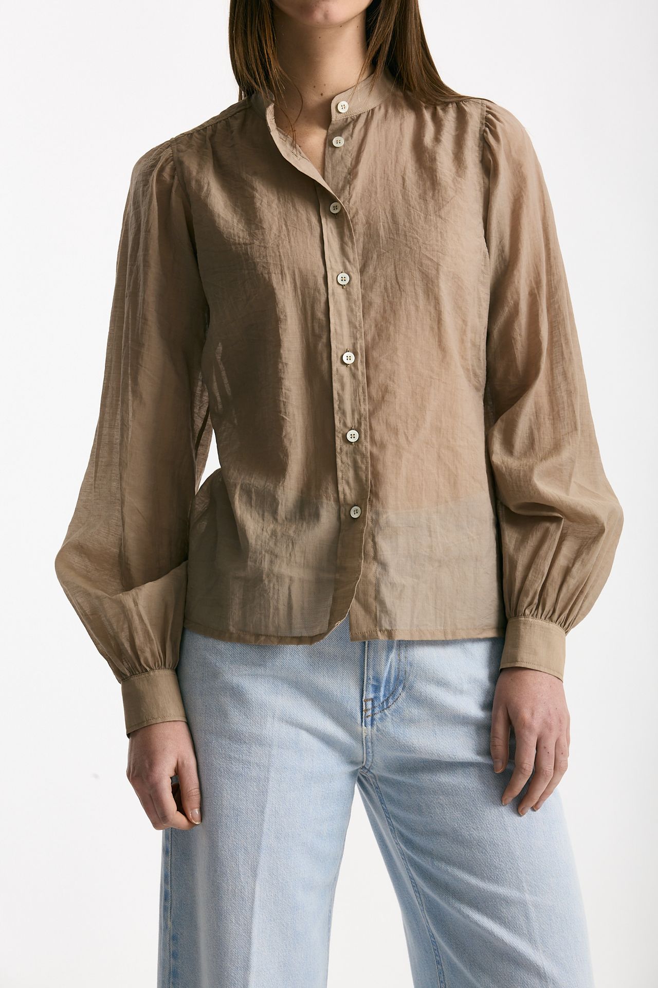 Camicia in mussolina di cotone sabbia scuro donna Grifoni - 5