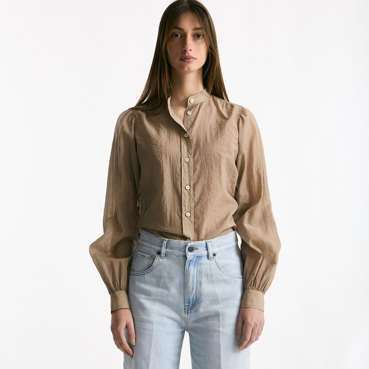 Camicia in mussolina di cotone sabbia scuro donna Grifoni - 6