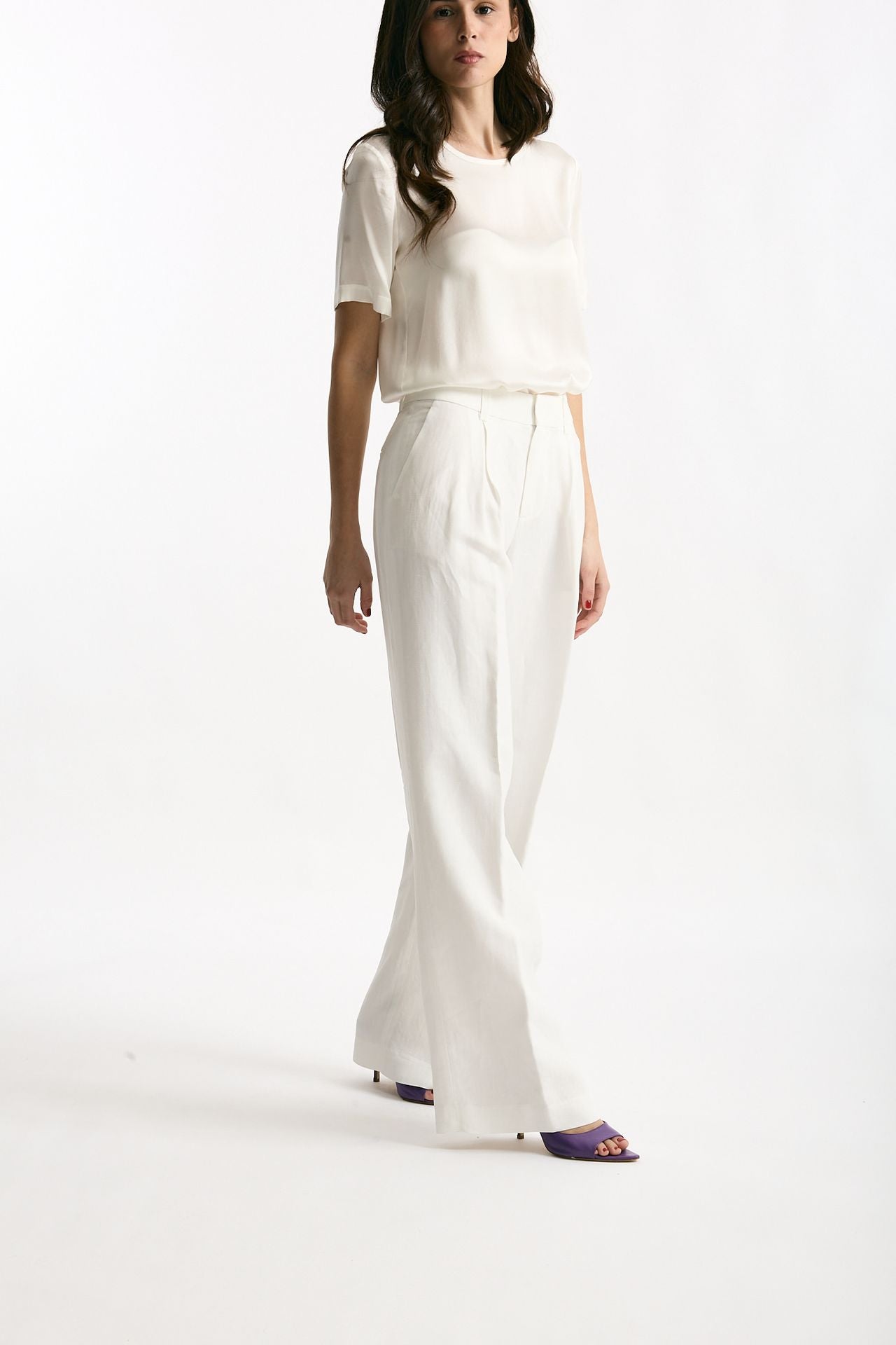Pantalone palazzo bianco vita alta donna Grifoni - 3