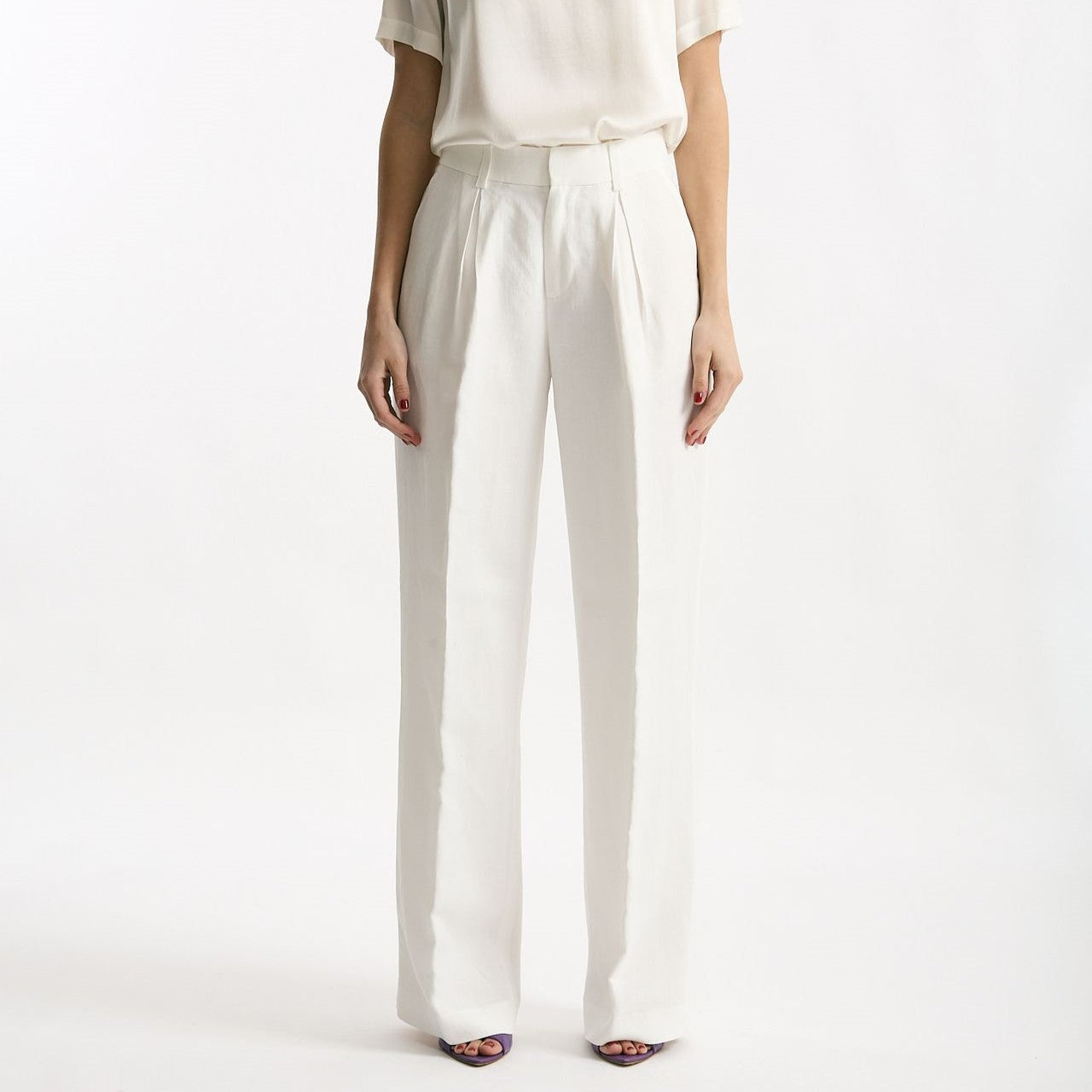 Pantalone palazzo bianco vita alta donna Grifoni - 7