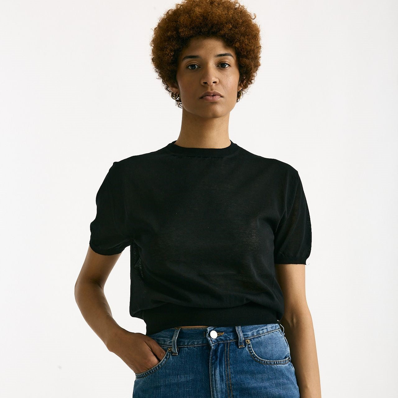 Maglia girocollo in cotone nero donna Grifoni - 7