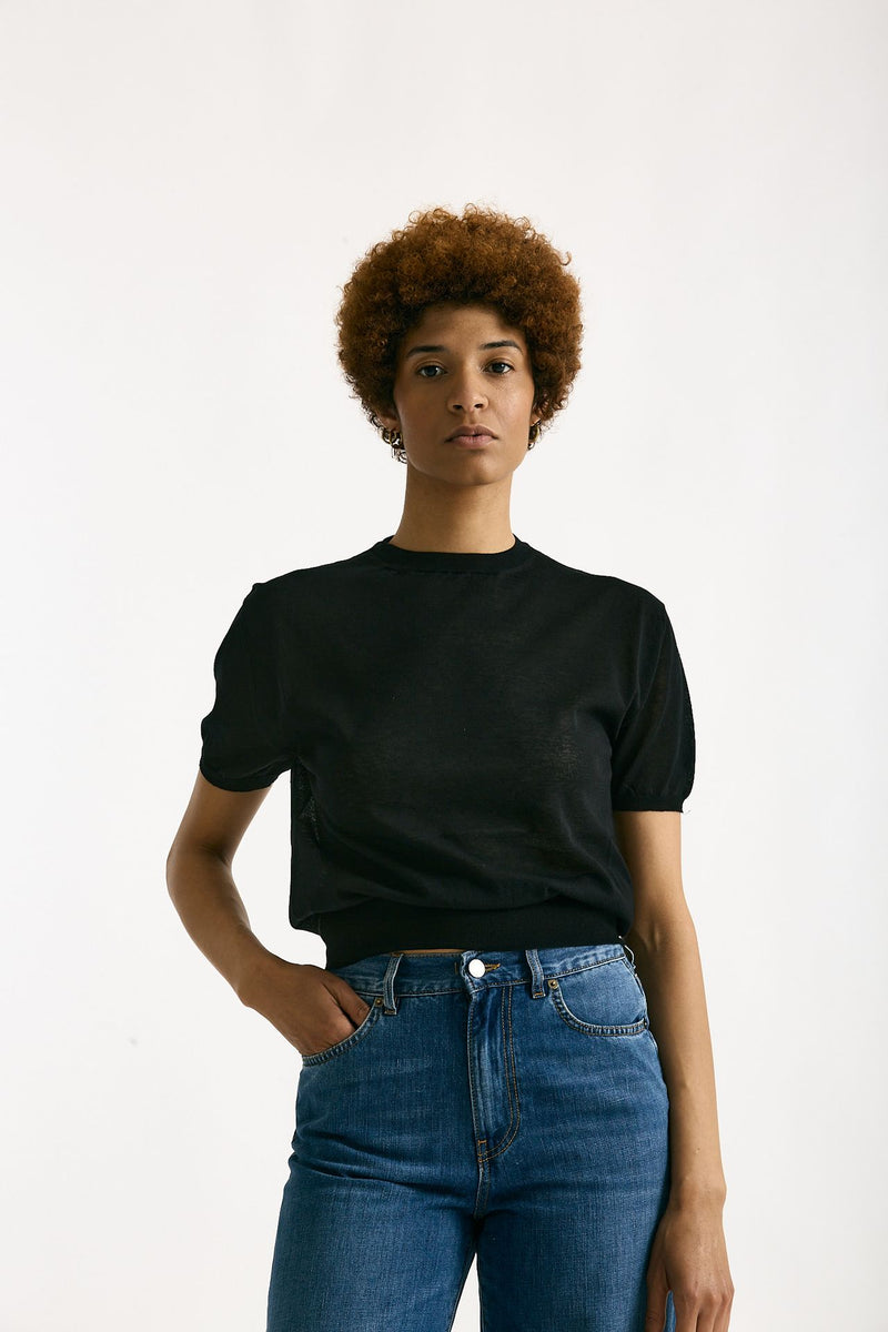 Maglia girocollo in cotone nero donna Grifoni - 2